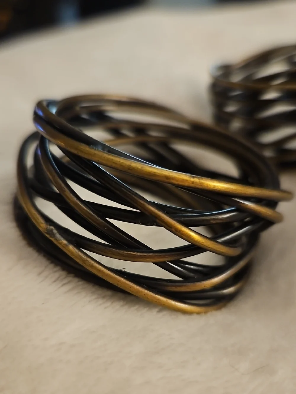 Vintage Set of Two Antique Brass Wire Bird's Nest Napkin Rings